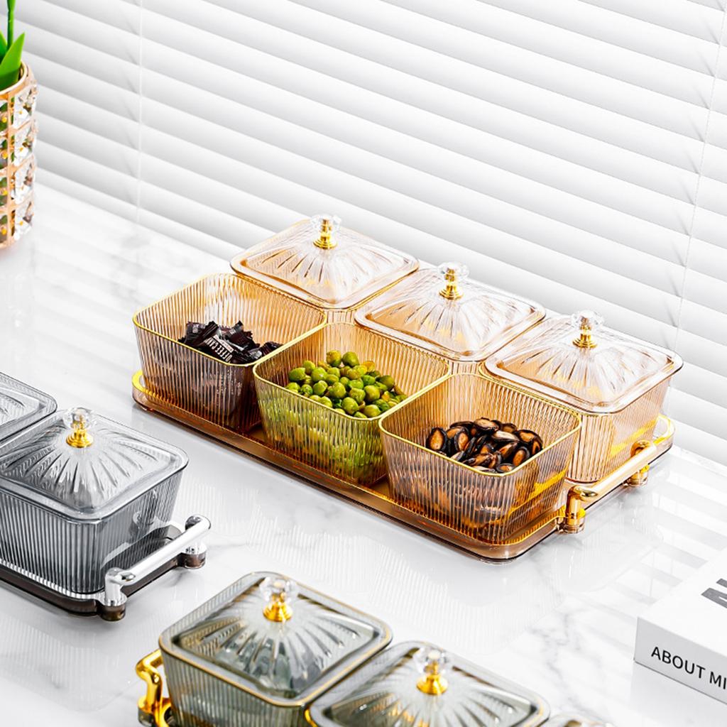 Divided Serving Dishes Portable with Lid Modern Multifunctional Dried Fruit Plate for Chocolate Dessert Nuts Cookies Home