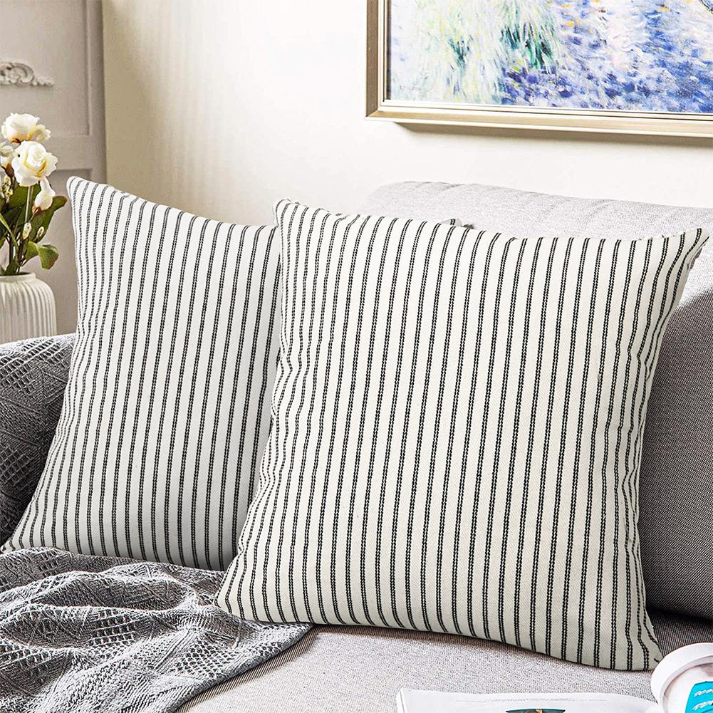 

2pcs Striped Linen Throw Pillow Covers Decorative Pillow Case For Sofa Couch Chair 45 X 45cm/18x18inch black