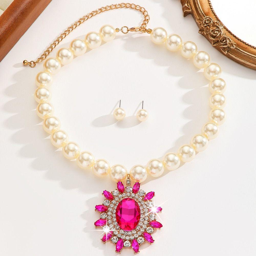 Luxury Necklace Earrings Set Elliptical Crystal Women Jewelry Set  Jewelry Accessories