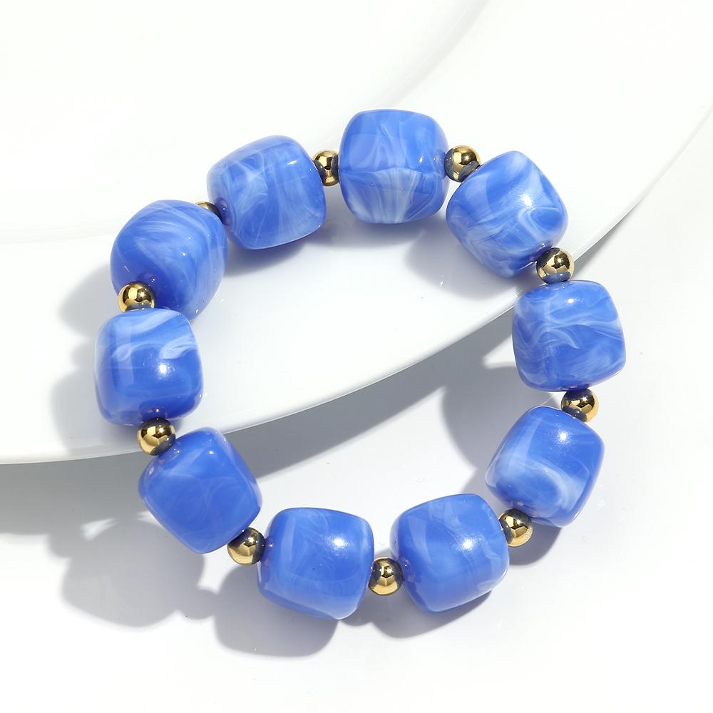 Exaggerated Geometric Beaded Acrylic Elastic Bracelets for Women Men Boho Trendy Square Beads Stack Bangle Retro Jewelry Gift