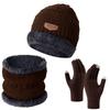 Winter Cycling Warm Set 3 Pieces Anti-Slip Touchscreen Fleece Lined Hat Scarf Gloves Unisex Black