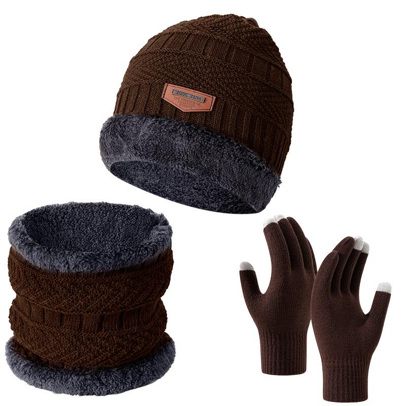 Winter Cycling Warm Set 3 Pieces Anti-Slip Touchscreen Fleece Lined Hat Scarf Gloves Unisex Black