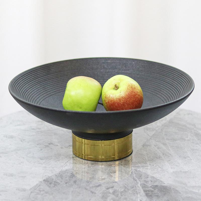 Simple Ceramic Fruit Plate Ornaments Light Luxury Model Room Sales Office Tall Round Ring Pattern Snacks Dried Fruit Plate Ornaments