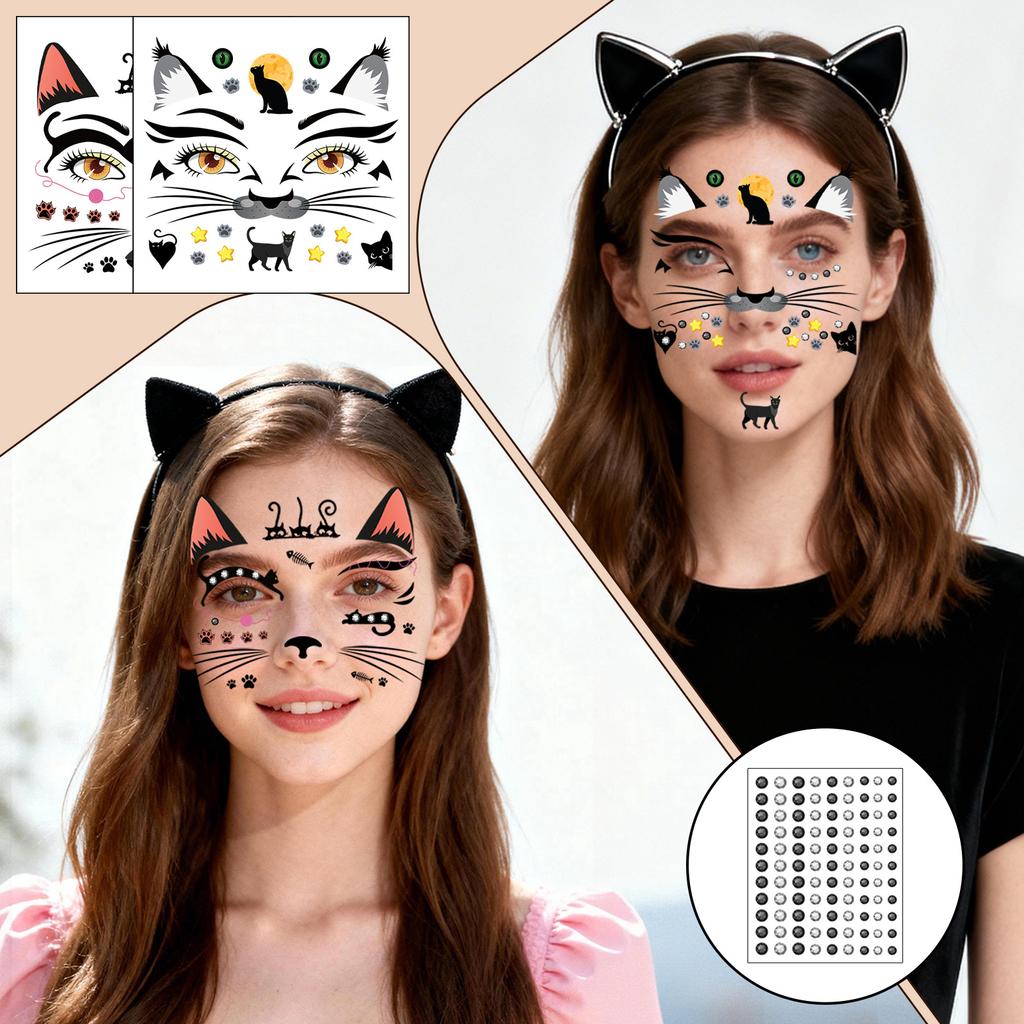 Face Tattoo Sticker Temporary Tattoo Cat For Women Temporary 7 Sheets/Set Party Decoration Waterproof  Home