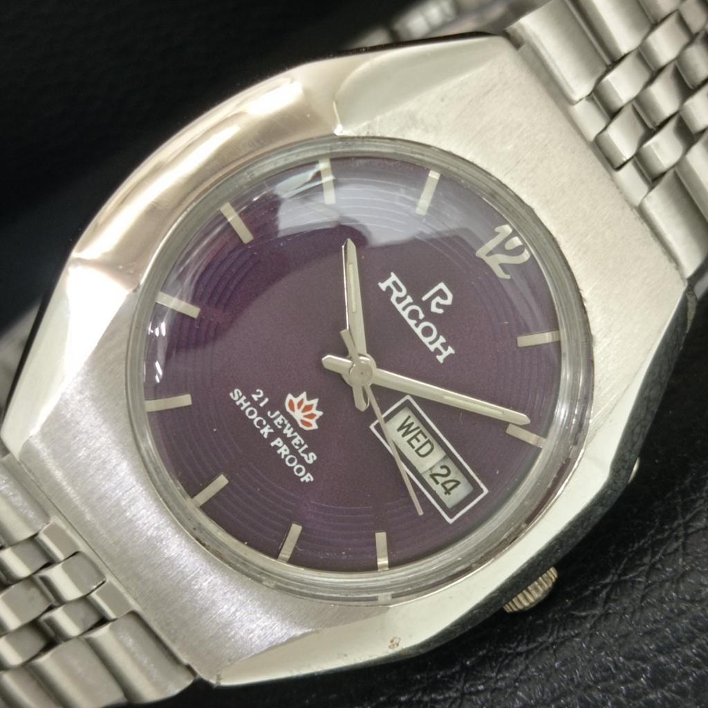 GENUINE VINTAGE RICOH R31 AUTOMATIC JAPAN MENS PURPLE COLOR DIAL WATCH a709228-1