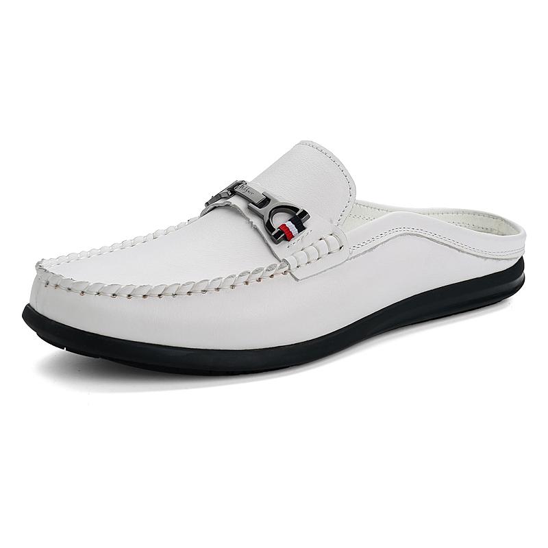 Fashion Genuine Leather Mens Slip on Shoes Fashion Men Half Loafers Slides Breathable Mules for Man Flats New Breathable Dress Shoes