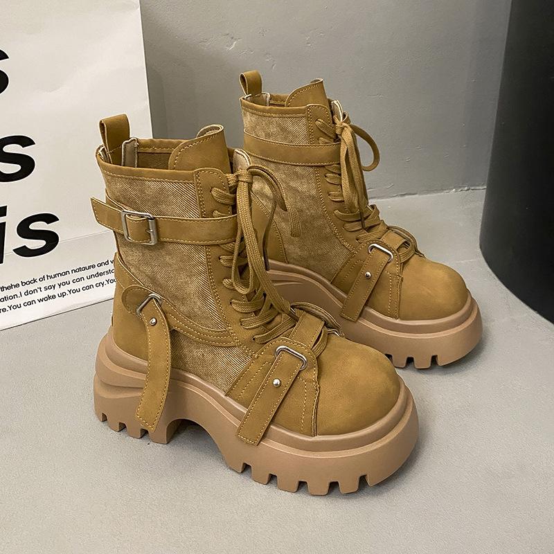 Fashion 2025 New Autumn Women's Platform Short Boots Height Increasing Ankle Boots for Women Size 35-40 Non Slip Comfortable Botines