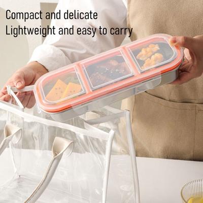 Stainless Steel Snack Container for Kids And Adults Reusable Lunch Box Leak-Proof 3-Compartment Crisper Box for School Work Travel