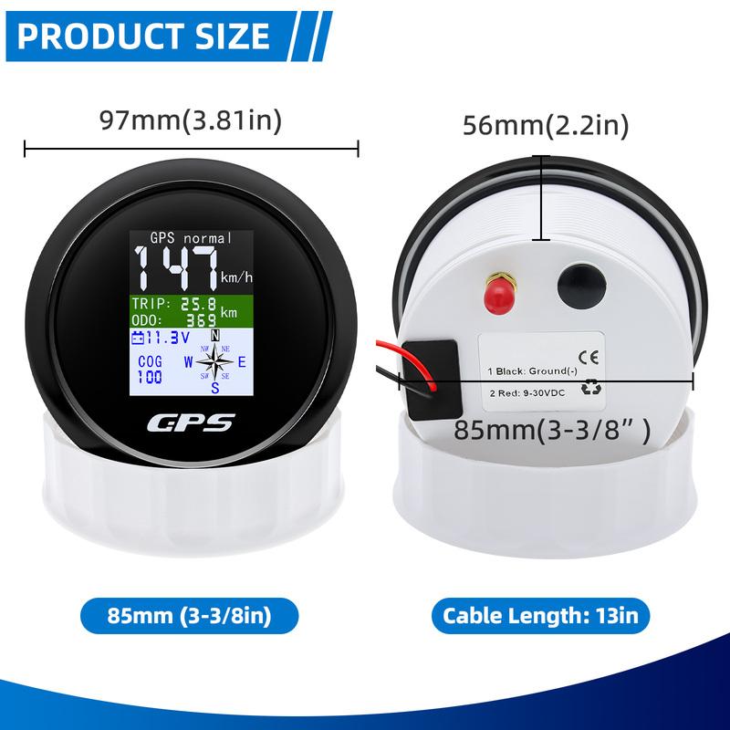 ZMFJH Digital 0-600KMH,MPH,Knots 85mm GPS Speedometer Gauge TFT Screen COG TRIP Odometer Voltage Compass Waterproof for Boat Car