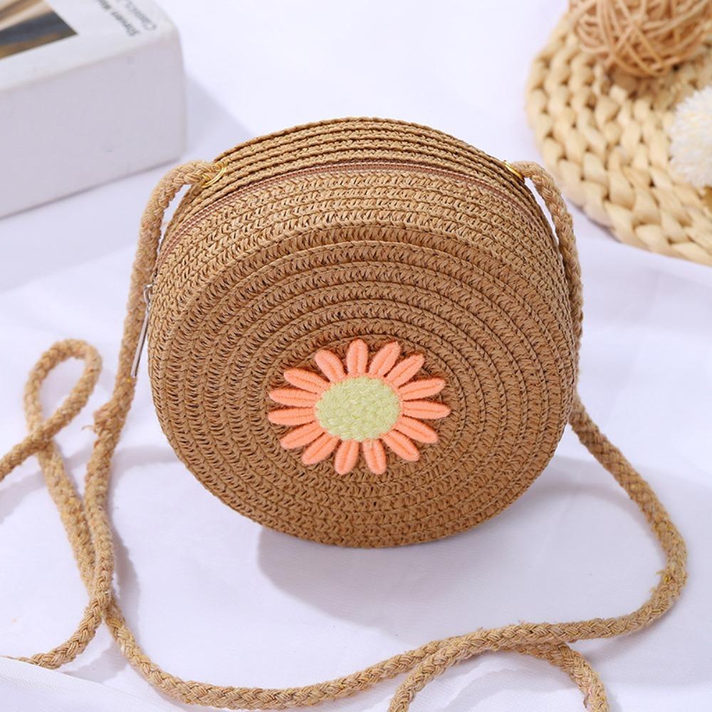 Coin Purse Woven Straw Bag Shell Shape Handmade Summer Beach Bag Shoulder Bags Kid Children