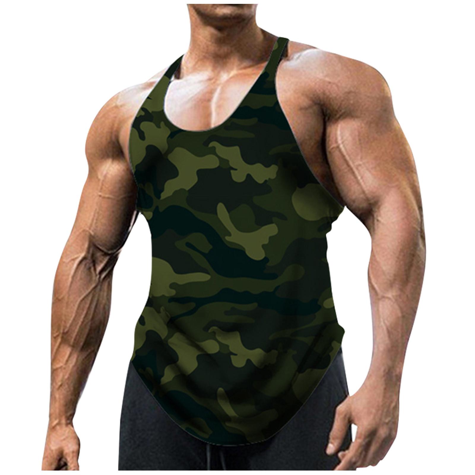 

Men S U-Neck Sleeveless Camouflage Vest Outdoor Sports Fitness Top XXXL армія зелений колір