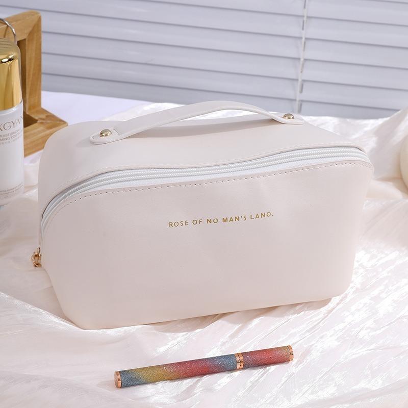 Portable Checkerboard Pu Leather Handheld Travel Large Capacity Cosmetic Toiletry Storage Bag