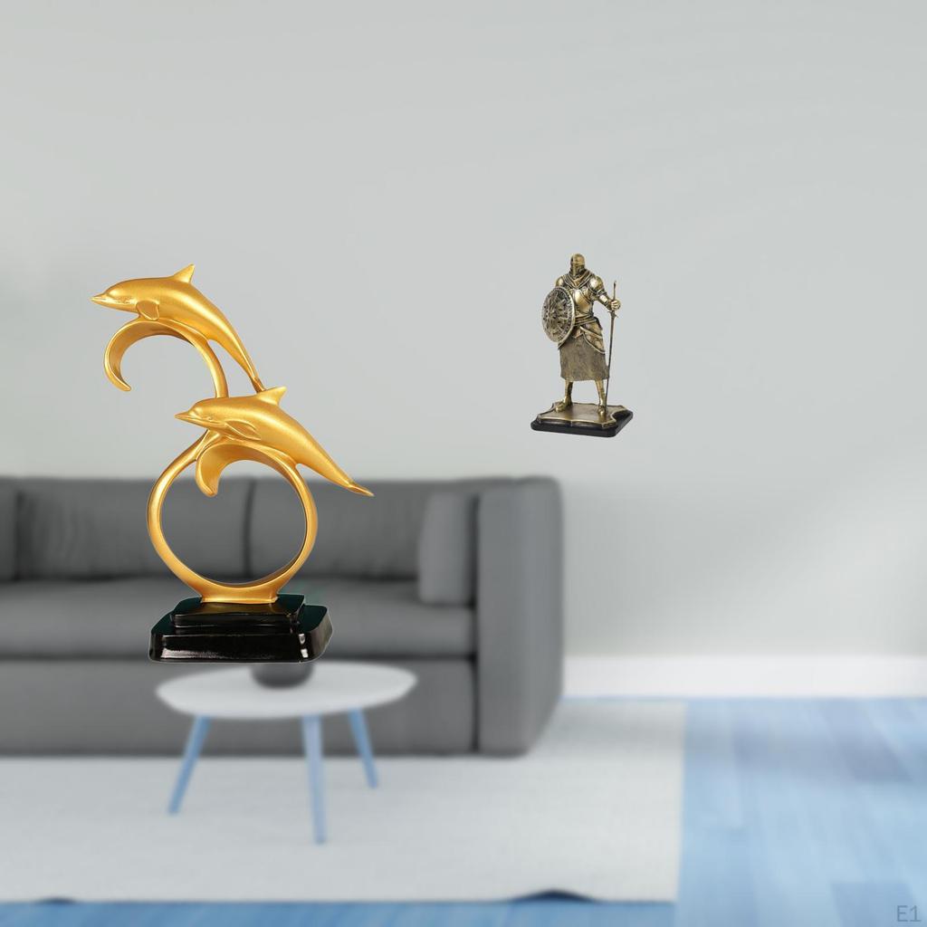 Modern Lifelike Dolphin Knight Figurine Sculpture Creative European Desktop Ornament for Home Office