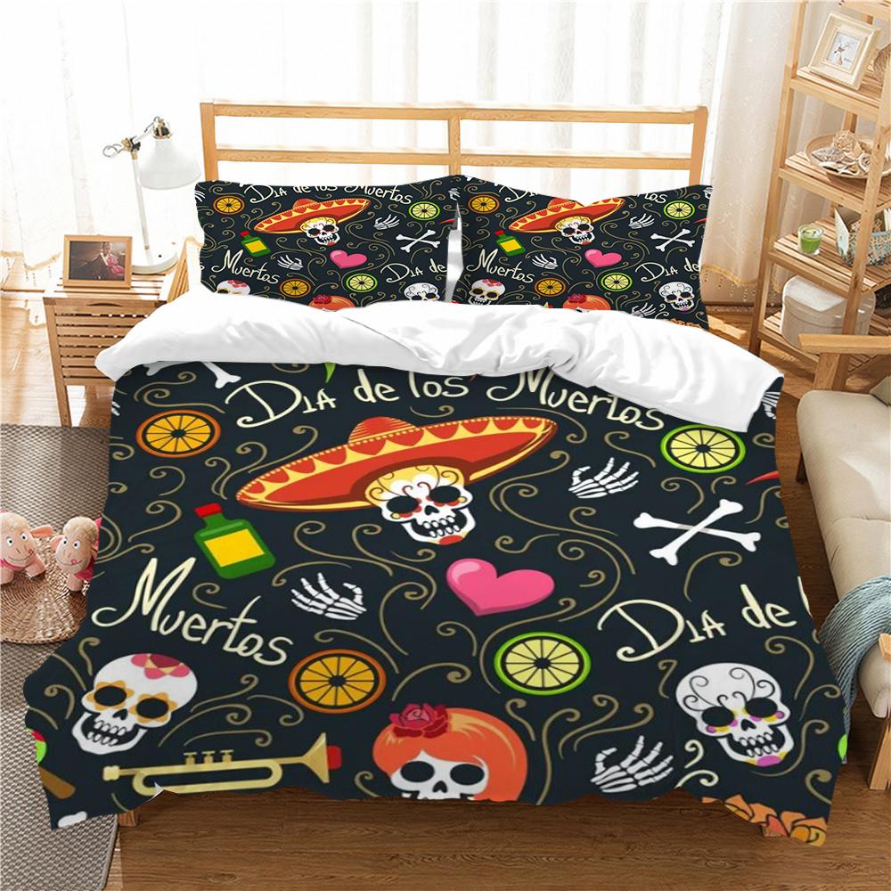 Heimtextilien Totenkopf Druck Bettbezug Totenkopf Muster Bettwäsche Set Cover Design Kissenbezug Highend Mann Bett Set Einzelgröße Bettwäsche