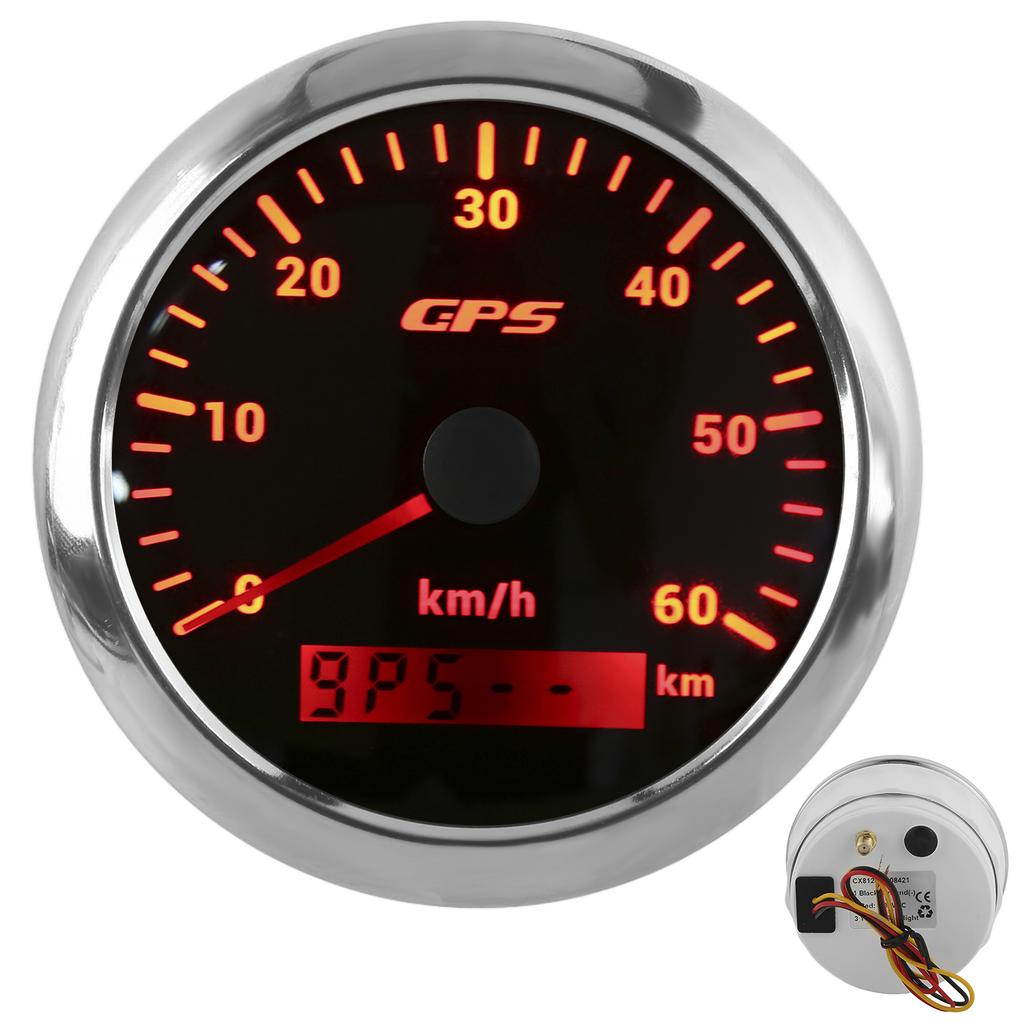 Cruscotto Tachimetro GPS 85mm 0‑60KM H Display LCD Odometro con Retroilluminazione Regolabile per Auto Barche 9‑32V CC Nero