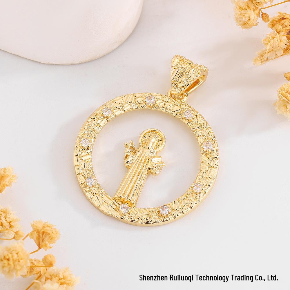 European American Zircon Our Lady Saint Jude Benedict Michael Pendant Necklace