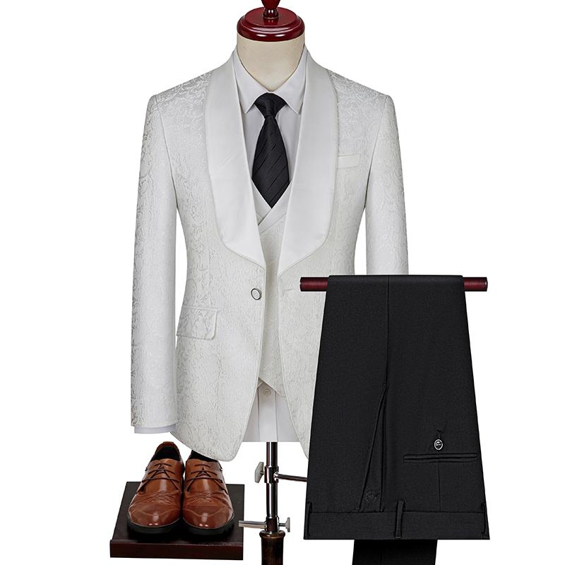 Spring Men's (suit + Vest + Trousers) British Style Business Casual Three-piece High-density Jacquard Wedding Dress