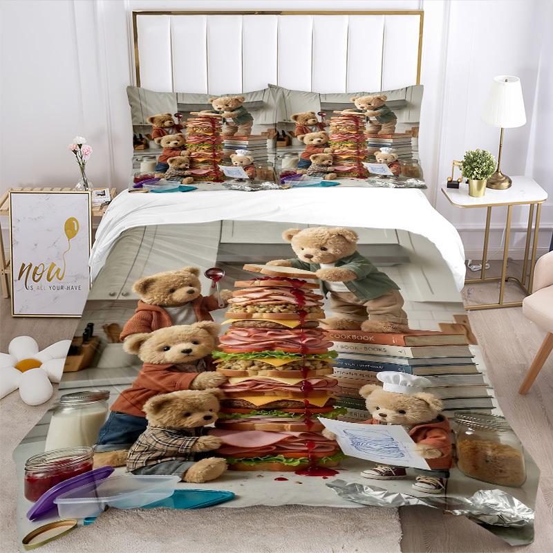 3pcs Anime Teddy Bear Bedding Set - Includes One Quilt Cover and Two Pillowcases (No Core) - Perfect for Bedroom and Guest Room Decoration,