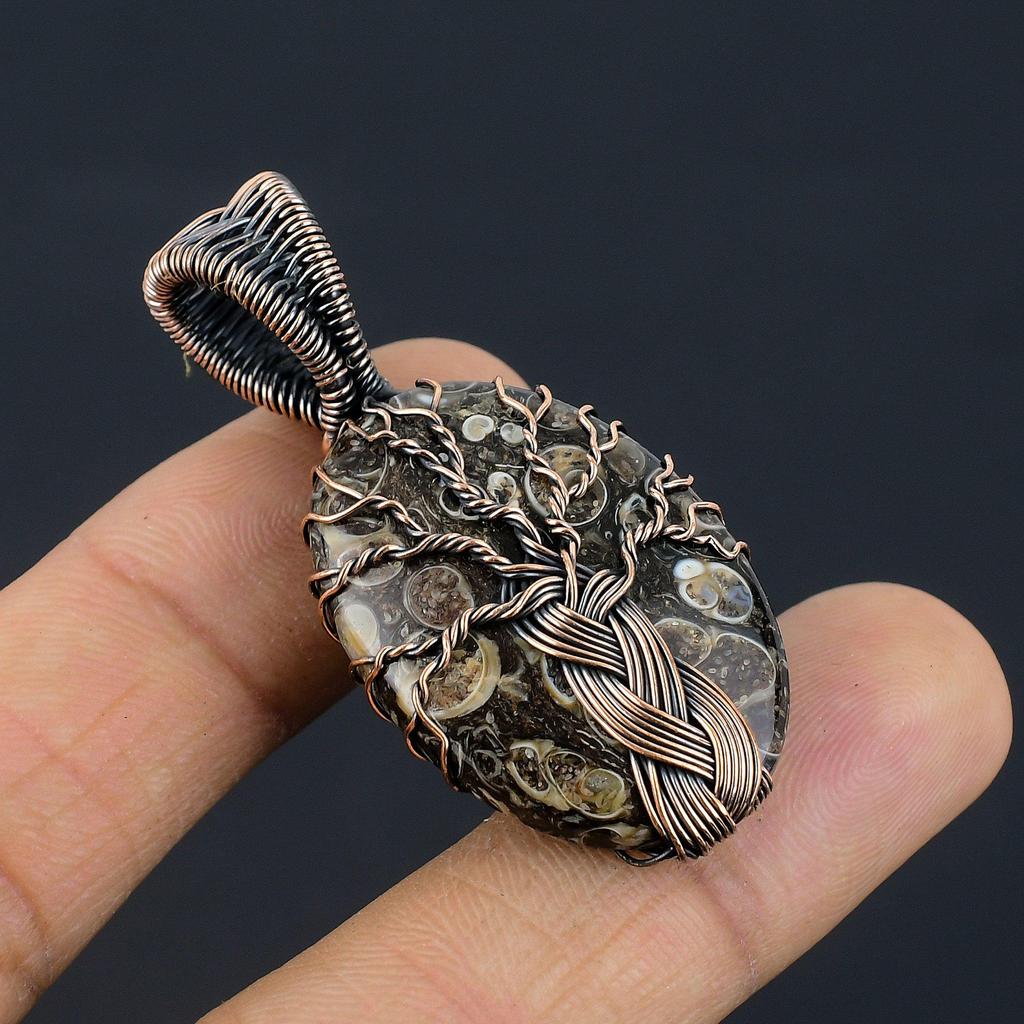 Turitella Fossil  Pendant, 999 Copper Wire Wrapped Jewelry, Gemstone Jewelry Pendant, Handmade Wedding Gift Jewelry