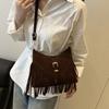 Solid Color Tassel Shoulder Bag Buckle Underarm Packs Sweet Suede Handbag  Travel
