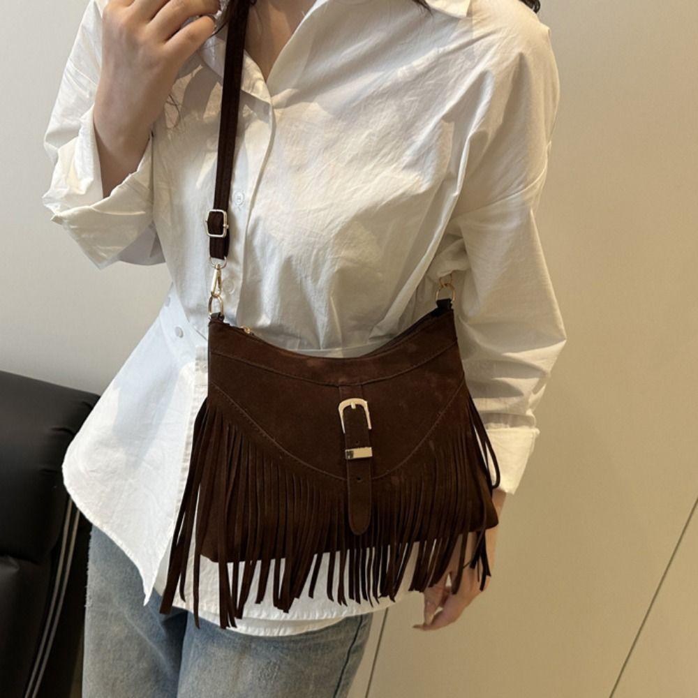 Buckle Suede Handbag Korean Style Underarm Packs Fashion Tassel Shoulder Bag  Girls