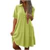 Summer Loose Color Lapel Casual Short Sleeved Cotton Linen Dress