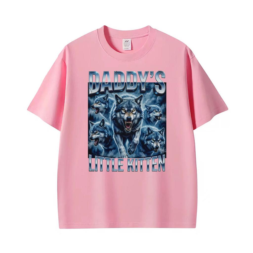 Daddys Kleines Kätzchen Wolf Lustiges Gotisches Meme Grafik T-Shirt Unisex Vintage Übergroße T-Shirts Unisex Lässige Oberteile T-Shirt Streetwear