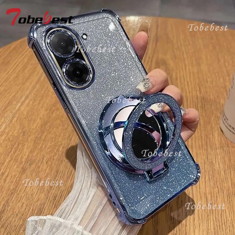 

Блестящий противоударный силиконовый чехол для Xiaomi Redmi A5 A3 A1 с зеркалом для макияжа, магнитным держателем-подставкой, мягкая накладка Redmi A5 синий