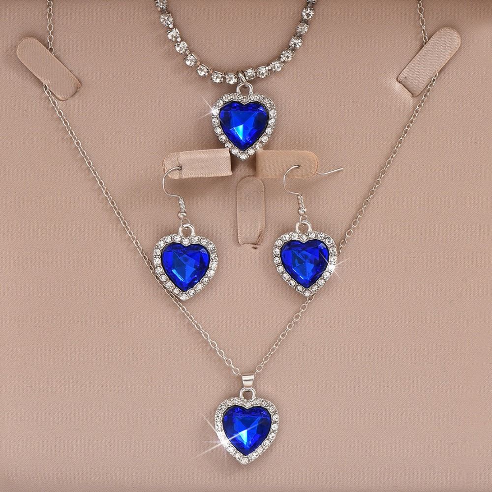 Crystal Crystal Heart Pendant Jewelry Set Bracelet Rhinestone Necklace Set Women