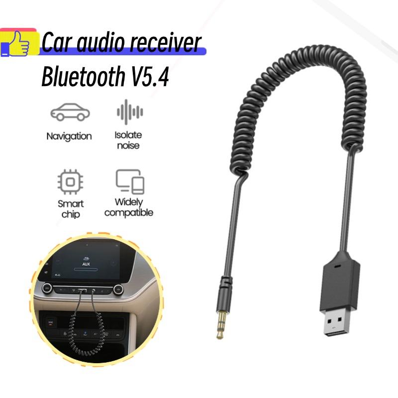 Car Bluetooth Receiver 5.4 Stereo Wireless USB Dongle to 3.5mm Jack AUX Audio Music Adapter Mic Handsfree Call Auto Handsfree Speaker Car Accessories