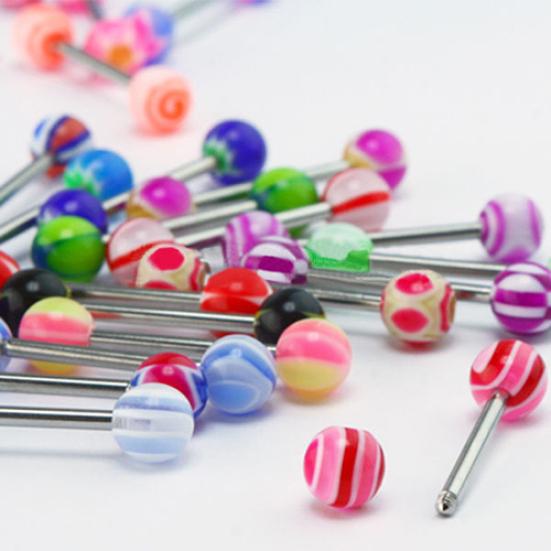 30 Pcs Multicolor Tounge Rings Bars 316L Surgical Steel Barbell Body Piercing Jewelry