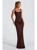 Women's Spring Slim Fishbone Strappy Long Dress - Solid Color Hip-Hugging Design