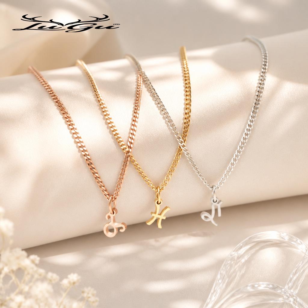 Gold-Plated Stainless Steel Zodiac Pendant Necklace for Women