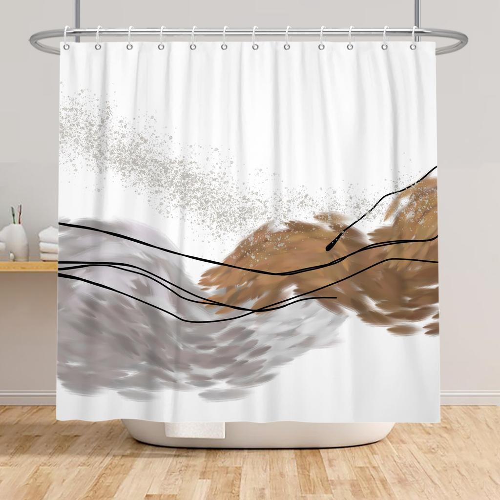 Modern Shower Curtain Wave Lines Modern Minimalist Geometric Unique Aesthetic Pattern Waterproof Polyester Bathroom Curtain