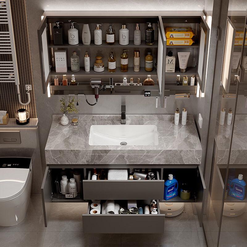 Yingtang Bathroom Vanity with Mirror Cabinet and Rock Slab Basin