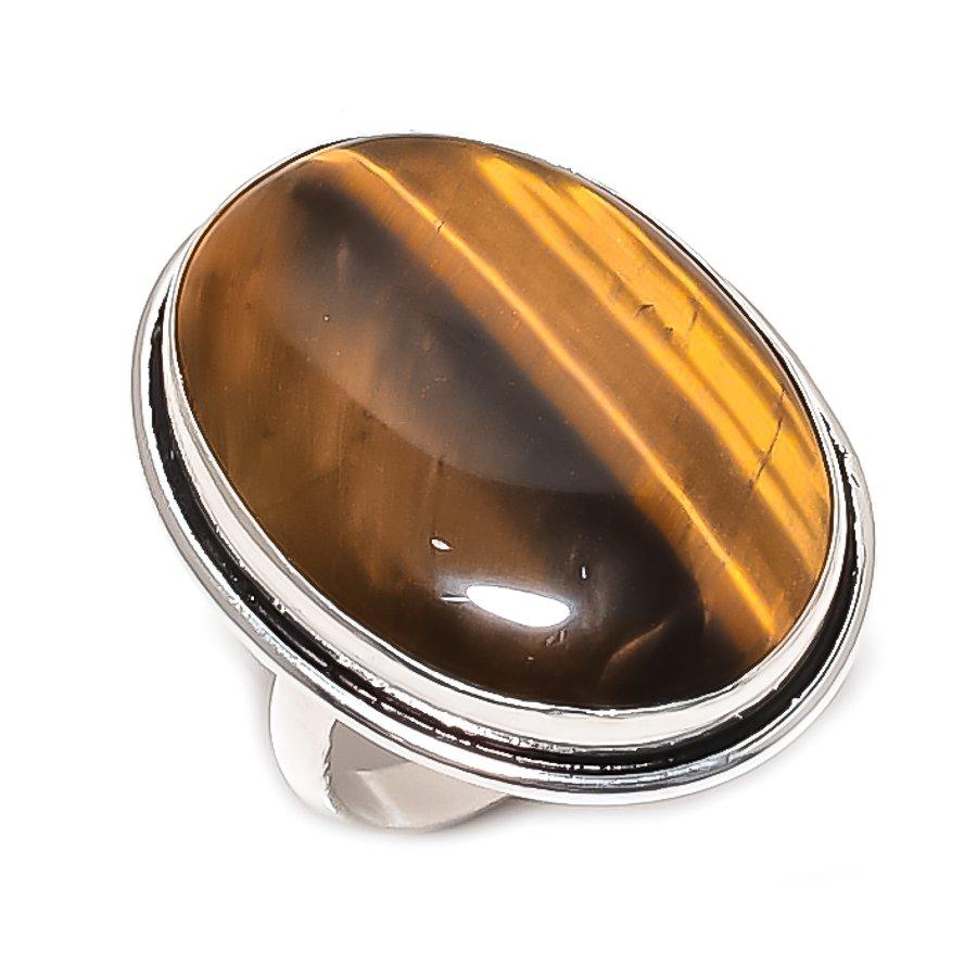 Natural Tiger Eye Gemstone 925 Sterling Silver Jewelry Ring Size 8.5 Z0H60