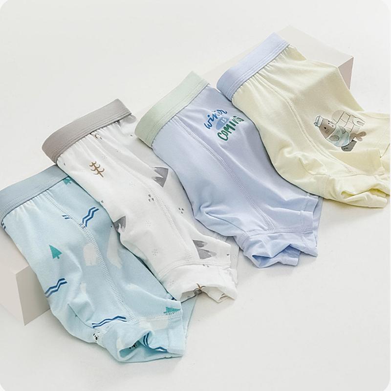 4 Pack Children Boys Modal Boxer Briefs Soft Breathable Underwear Casual Comfort Shorts for Kids