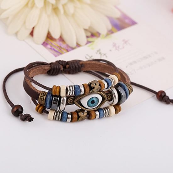 Unisex handgefertigtes türkisches Auge Kunstleder verstellbares Armband Armband Schmuck