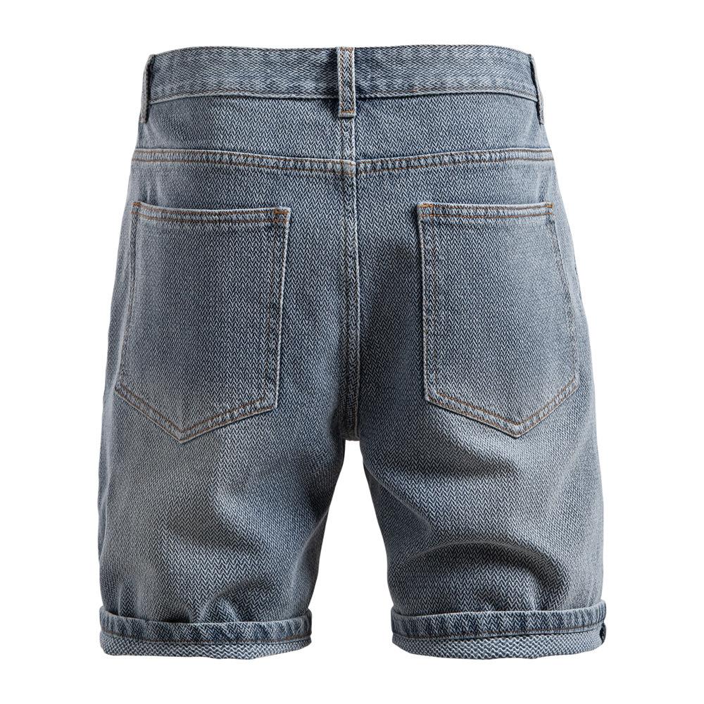 Summer Cross-Border New Product Star Pattern Denim Shorts Men'S European And American Retro Straight Five-Point Pants Men'S Denim Shorts