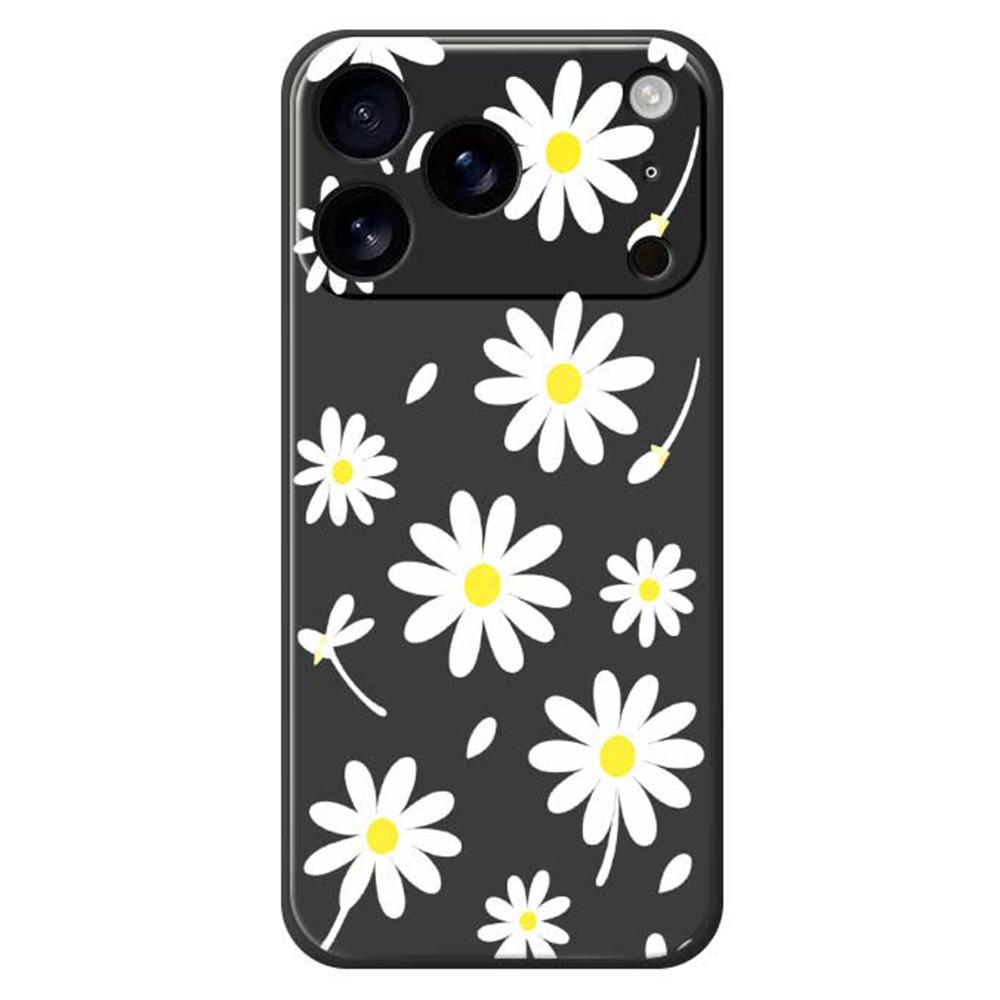 

For iPhone 17 Pro Case White Daisy Pattern Printing Straight Edge TPU Phone Back Cover Black