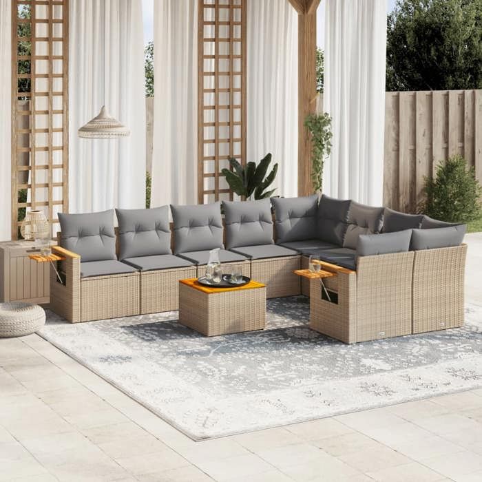 VidaXL Salon de Jardin avec Coussins 10 pcs, Canapés de Terrasse, Ensemble de Meubles de Patio, Mobilier d'Extérieur, Beige 3227151