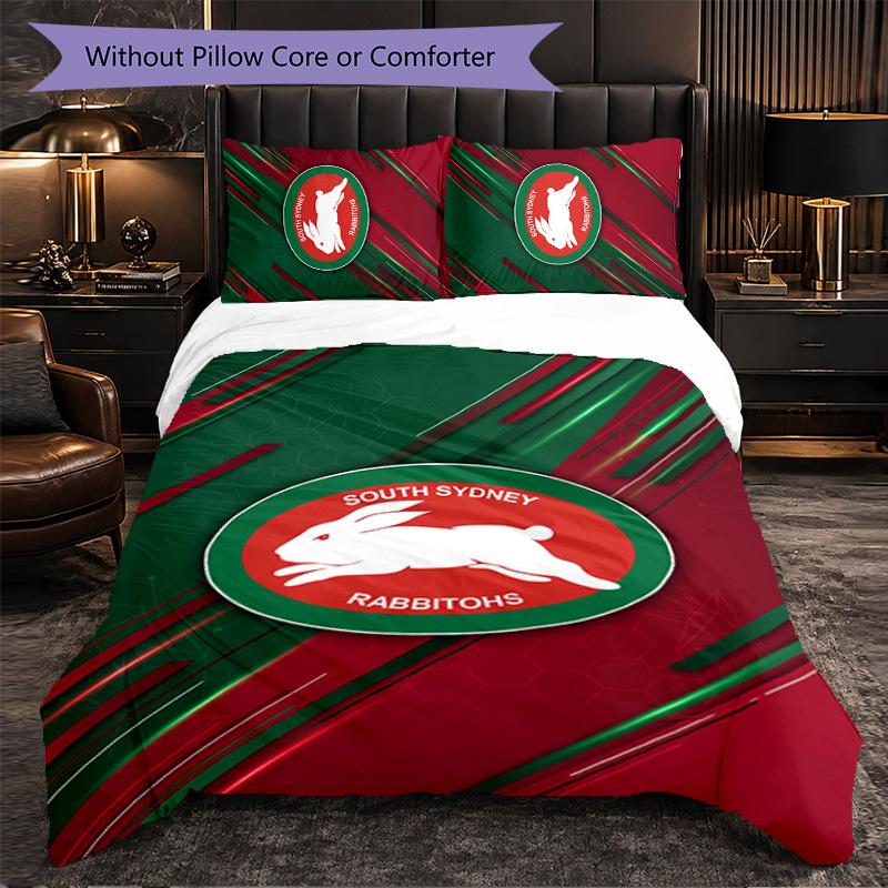 South Sydney Rabbitohs Modello Microfibra Set Biancheria da Letto 3 Pezzi Decorazione Copripiumino per Camera da Letto Uso Domestico