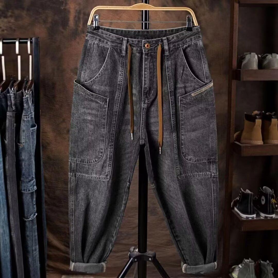 

Мужские джинсы Осень Американский уличный стиль Многокарманные Рабочие Свободные 5xl серый