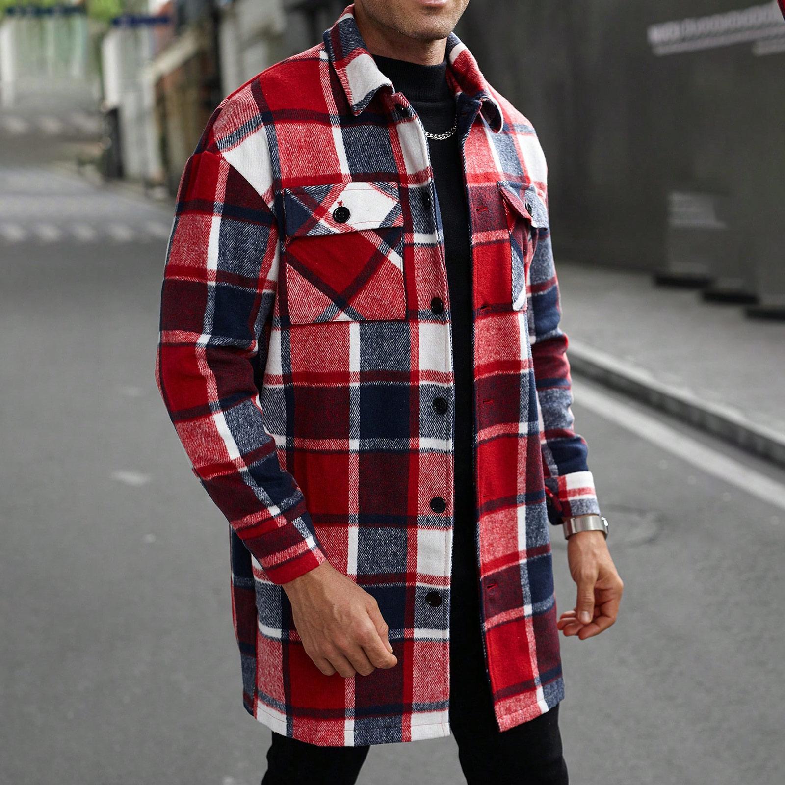 

Мужская длинная рубашка-пальто в стиле кэжуал, спортивная, на длинных пуговицах, с двойным карманом, ветровка XL винный