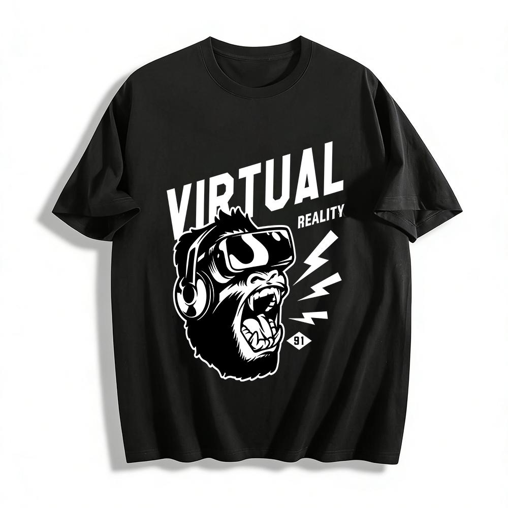 VR Roaring Gorilla Print Casual Short Sleeve T-Shirt Pure cotton T-shirt XXS