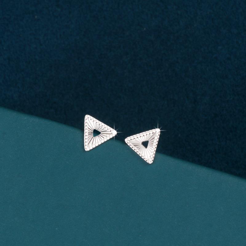 Elegant S925 Sterling Silver Crushed Ice Triangle Stud Earrings for Women, Minimalist Ins Style, Comfortable for Sleeping.