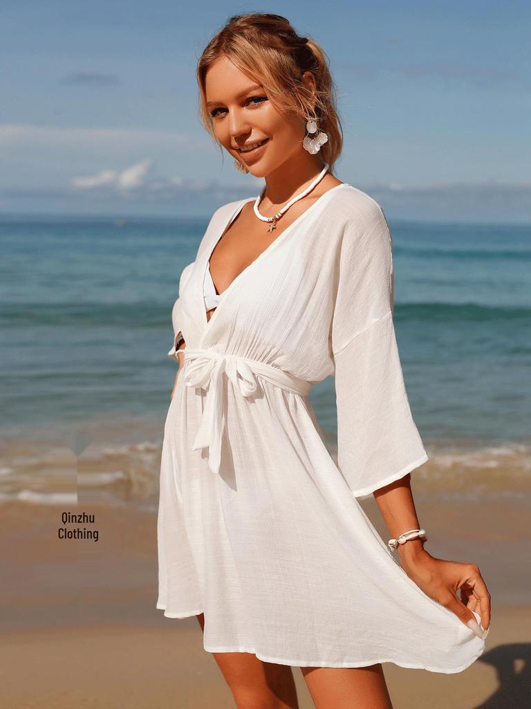 New Cross-Border Sun Protection Beach Cardigan - Sexy Tie-Up Bikini Cover-Up Dress