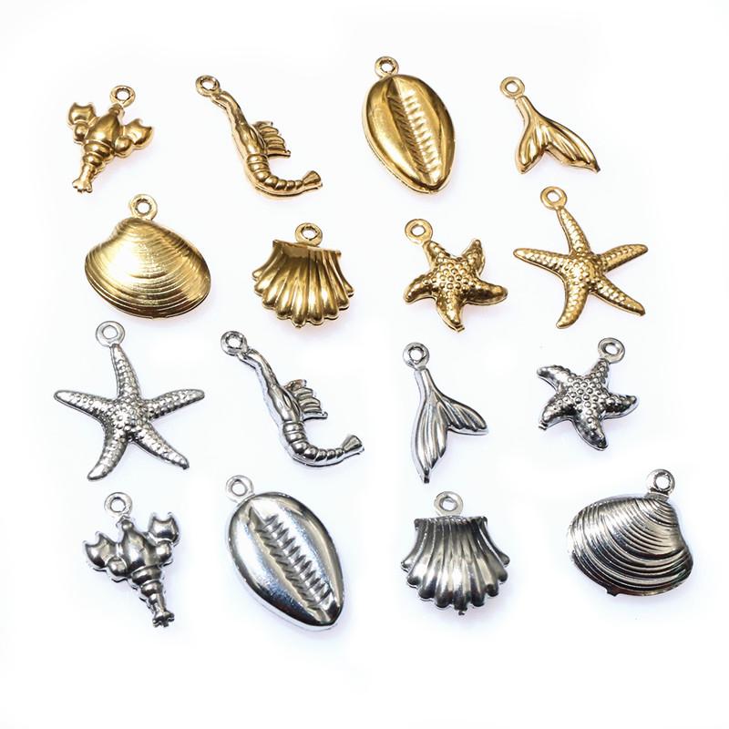 20pcs Shell Starfish Lobster Charms Pendant Stainless Steel Crafts DIY Jewelry Making Accessories for Necklace Bracelet Earrings