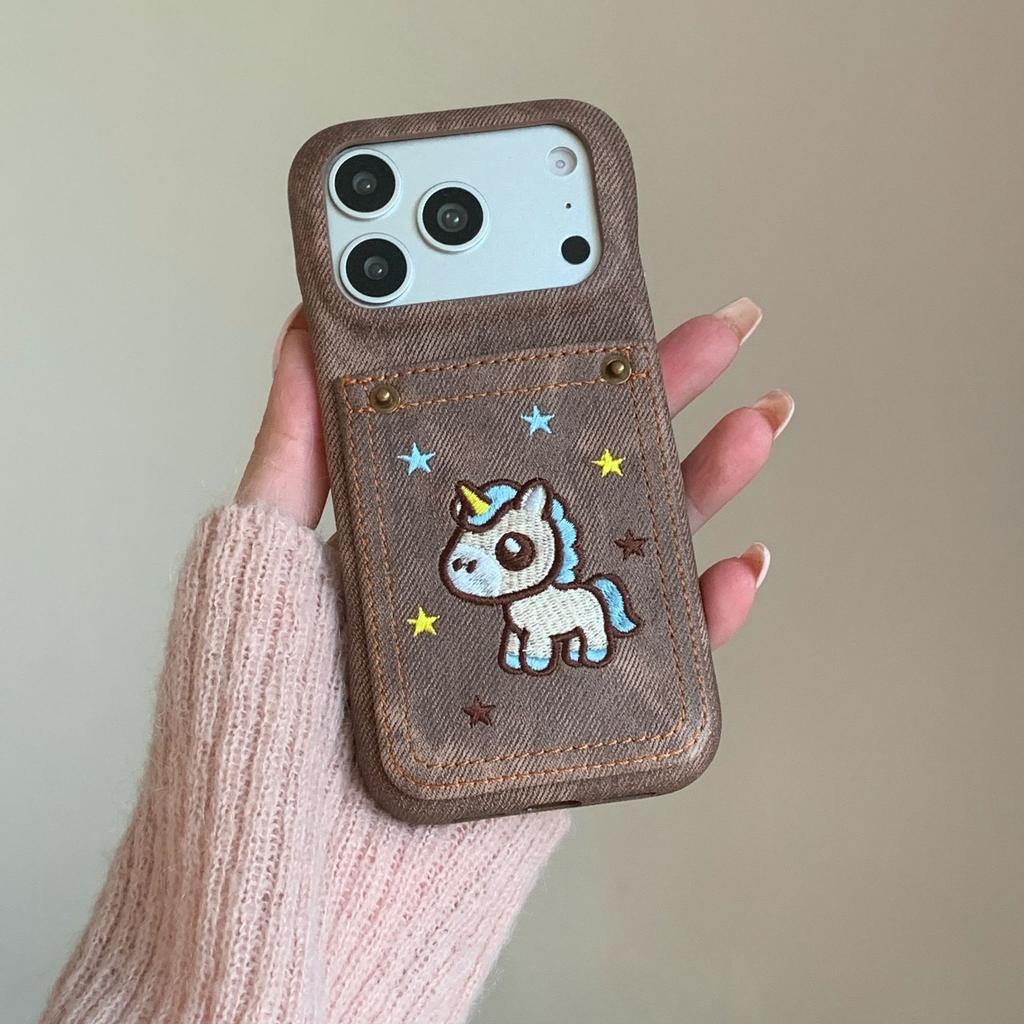 Denim Embroidered Maca Bag for Apple 17Promax Mobile Phone Case iPhone16 Stars 15 Creative 14/13