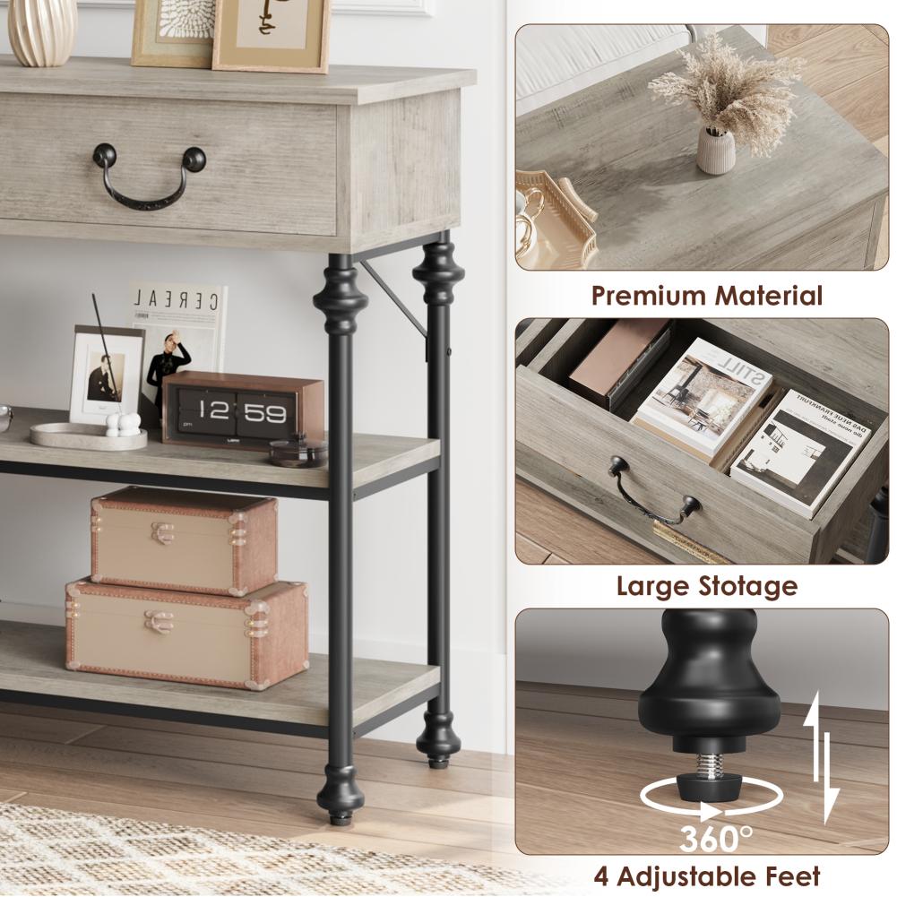 Narrow Entryway Console Table with Storage Behind Couch Table Industrial Home Furniture for Hallway Living Room Foyer Bedroom